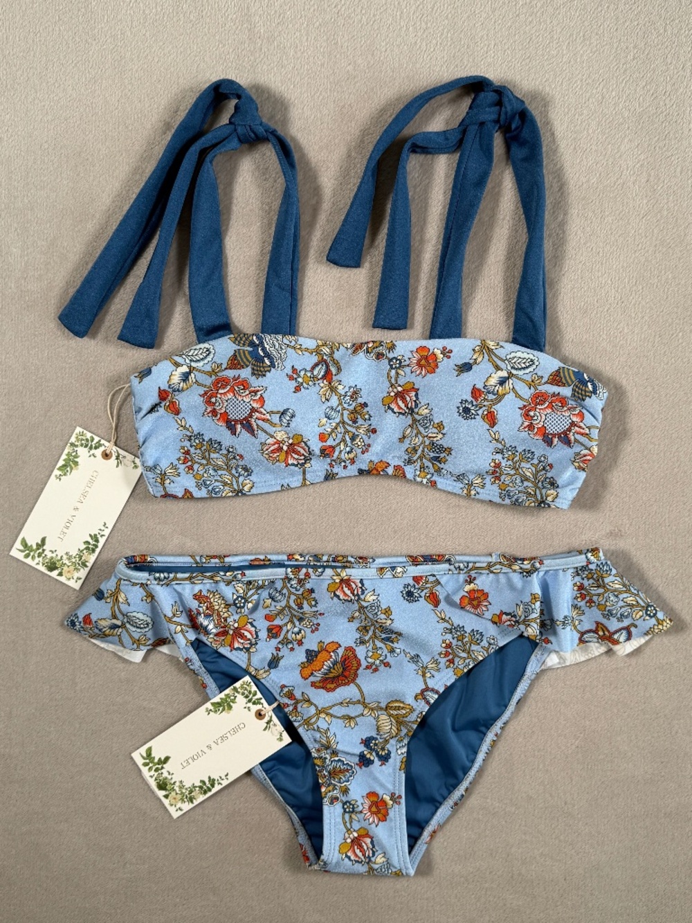 Chelsea & Violet Womens Small Top Medium Bottom Blue Floral Bikini Set NWT